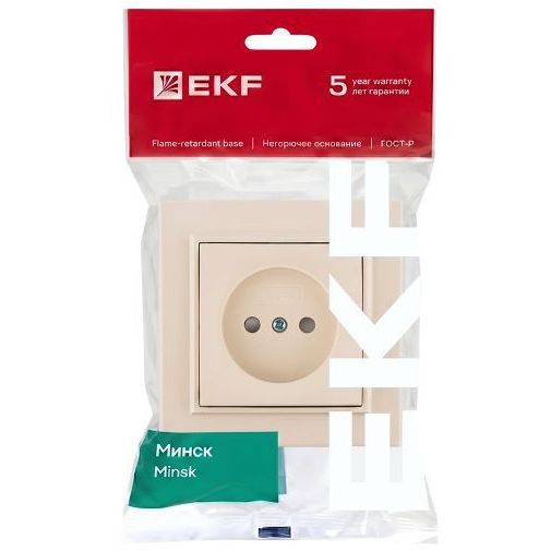 Розетка 1-м СП Минск 10А IP20 без заземл. защ. шторки беж. EKF ERR10-022-200