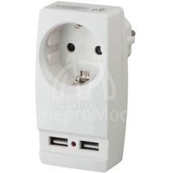 Адаптер SP-1e-USB-W &amp;quot;Polynom&amp;quot; 1-м 220В+ 2хUSB 2100мА c зазeмл. бел. ЭРА Б0026332