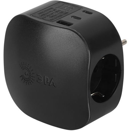 Разветвитель 3-м SP-3e-3USBAC-B + 3 USB A+C с заземл. со шторками 16А черн. Эра Б0069082