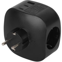 Разветвитель 3-м SP-3e-3USBAC-B + 3 USB A+C с заземл. со шторками 16А черн. Эра Б0069082