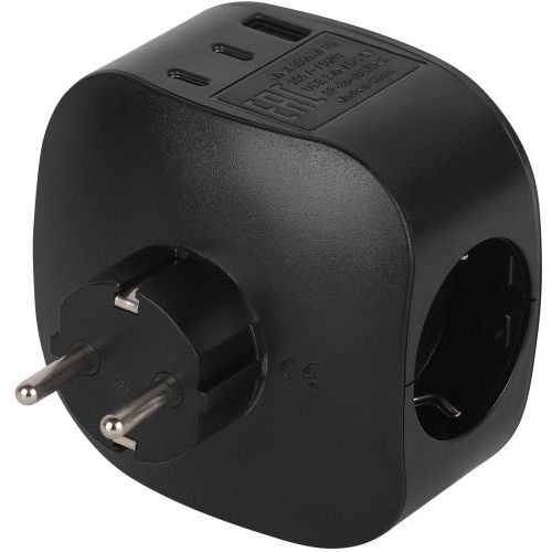 Разветвитель 3-м SP-3e-3USBAC-B + 3 USB A+C с заземл. со шторками 16А черн. Эра Б0069082
