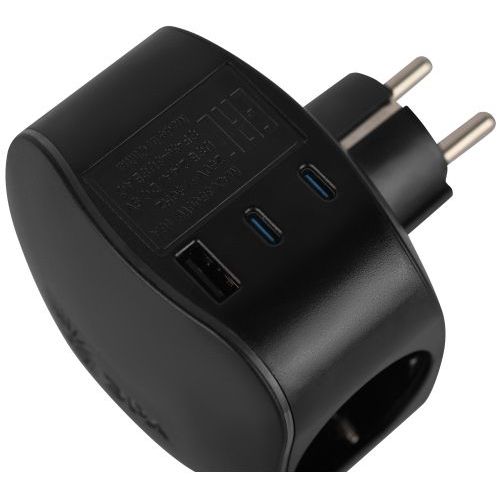 Разветвитель 3-м SP-3e-3USBAC-B + 3 USB A+C с заземл. со шторками 16А черн. Эра Б0069082