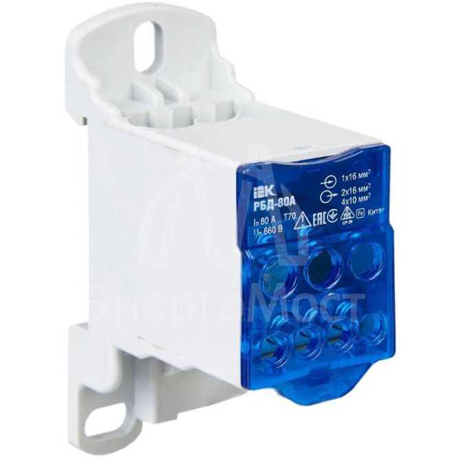 Блок распределительный на DIN-рейку РБД-80А IEK RBD-80