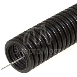 Труба гофрированная ПНД d25мм с протяжкой безгалоген. (HF) черн. (уп.50м) Строитель PR.022551