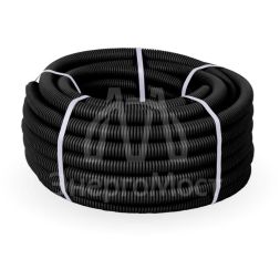 Труба гофрированная ПНД d25мм с протяжкой безгалоген. (HF) черн. (уп.50м) Строитель PR.022551