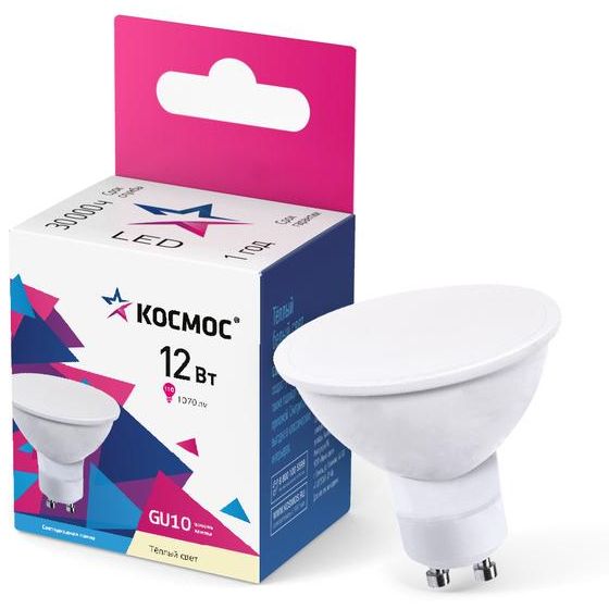Лампа светодиодная GU10 12Вт 174-265В 3000К КОСМОС LkecLED12wGU10C30