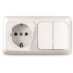 Блок ОП Олимп 2-кл. вык.+ роз. с заземл. горизонт. бел. UNIVersal О0033