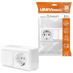 Блок ОП Олимп 2-кл. вык.+ роз. с заземл. горизонт. бел. UNIVersal О0033