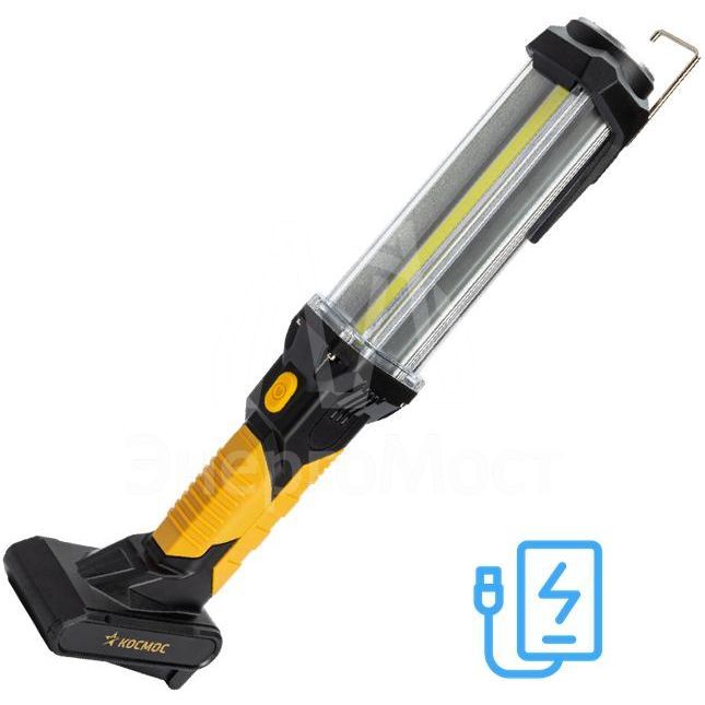 Фонарь-светильник аккумуляторный 12Вт COB LED+5Вт LED Li-ion 18650 4000мА.ч Power-bank индикатор заряда корпус ABS-пластик с покрытием SoftTouch USB-шнур type C магнит на корпусе складной крючок для подвеш. КОСМОС KOC704Lit