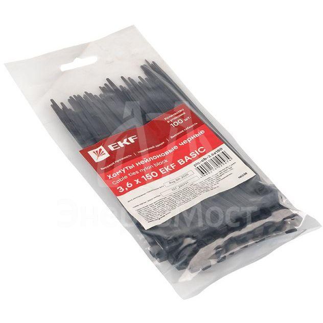 Хомут кабельный 3.6х150 нейл. черн. (уп.100шт) EKF plc-cb-3.6x150