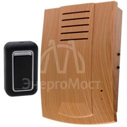 Звонок беспроводной полиф. 25 мелодий 100м 1 кноп. IP44 регул. громкости свет. корич. Космос KOC_AG540