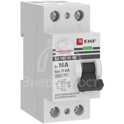 Выключатель дифференциального тока (УЗО) 2п 16А 10мА тип AC 6кА ВД-100 электромех. PROxima EKF elcb-2-6-16-10-em-pro
