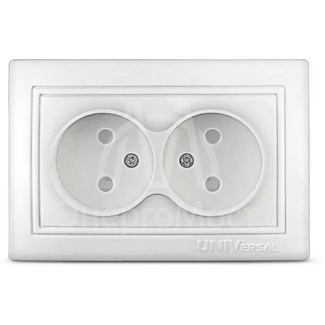 Розетка 2-м СП Севиль 16А IP22 защ. шторки без заземл. бел. Universal С0048