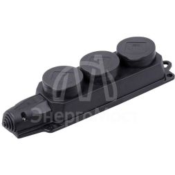 Розетка (колодка) 3-м Омега РБ33-1-0м IP44 с защ. крышкой каучук IEK PKR61-016-2-K02