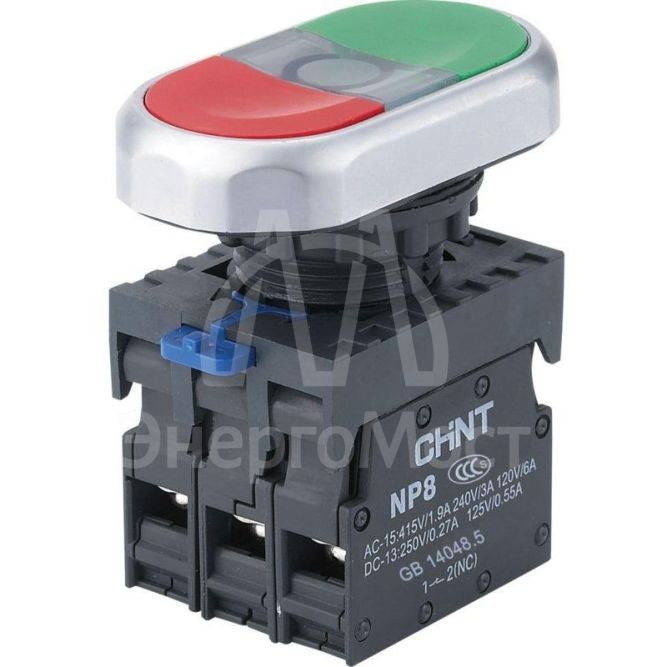 Кнопка двойная NP8-11SD 1НО+1НЗ зел. AC 110В-220В(LED) IP65 (R) CHINT 667173