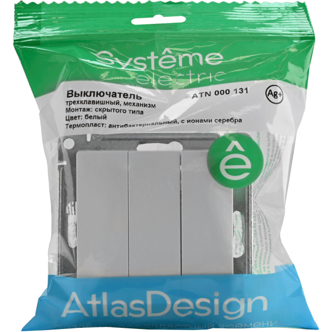 Механизм выключателя 3-кл. СП AtlasDesign 10А IP20 (сх. 1+1+1) 10AX бел. SchE ATN000131