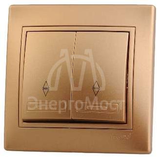 Выключатель проходной 2-кл. СП Мира 10А IP20 со вставкой зол. метал. LEZARD 701-1313-106