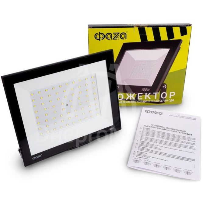 Прожектор светодиодный СДО-20 100Вт 6500К IP65 230В BL прозр. закаленное стекло ФАZА 5047341