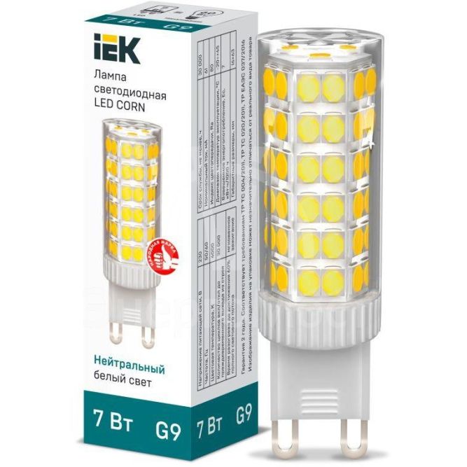 Лампа светодиодная CORN 7Вт капсула 4000К G9 230В керамика IEK LLE-CORN-7-230-40-G9