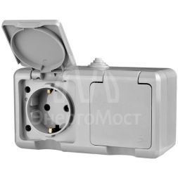 Розетка 2-м ОП Dita 16А IP54 250В с заземл. с крышкой сер. TOKOV LIGHT TKL-DT-R2Z-C06-IP54