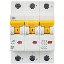 Выключатель автоматический модульный 3п C 20А 6кА ВА47-60M IEK MVA31-3-020-C