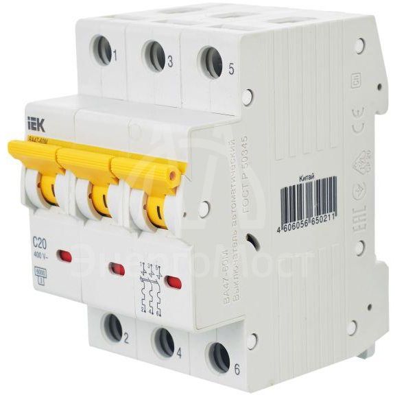 Выключатель автоматический модульный 3п C 20А 6кА ВА47-60M IEK MVA31-3-020-C