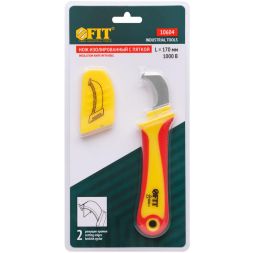 Нож изолированный 1000 В с пяткой нерж.сталь 170мм лезвие 37мм прорезин.ручка FIT 10604