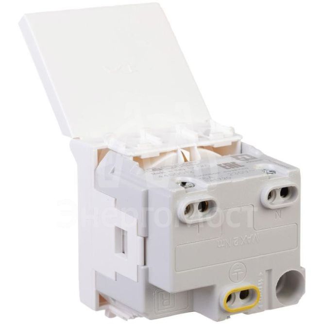 Розетка 1-м 2мод. Avanti &amp;quot;Белое облако&amp;quot; 16А IP41 2P+E защ. шторки с крышкой бел. DKC 4400012