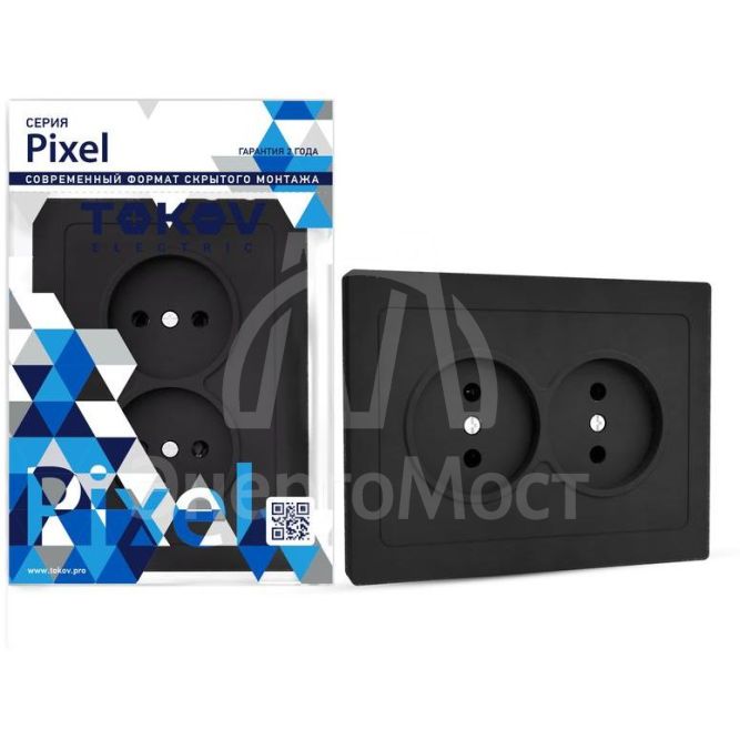 Розетка 2-м СП Pixel 16А IP20 без заземл. в сборе карбон TOKOV ELECTRIC TKE-PX-R2F-C14