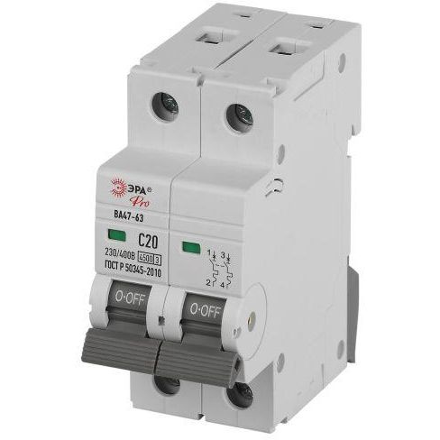 Выключатель автоматический 2п C 20А 4.5кА ВА47-63 PRO ЭРА Б0059423