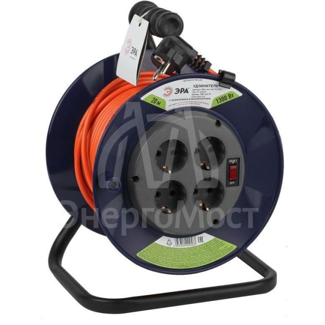 Удлинитель силовой RPx-4es-3x0.75-20m на пластик. катушке с/з 4гнезда 20м ПВС 3х0.75 Эра Б0046845
