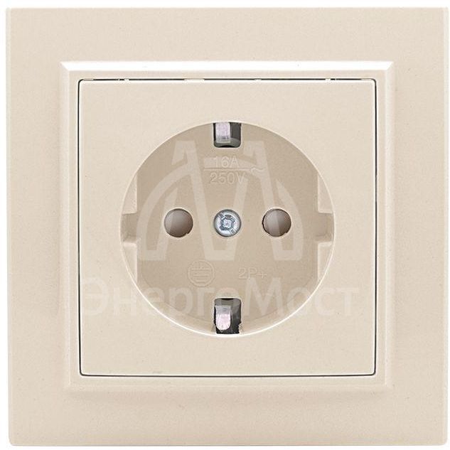 Розетка 1-м СП Минск 16А IP20 с заземл. защ. шторки беж. EKF ERR16-028-200