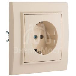 Розетка 1-м СП Минск 16А IP20 с заземл. защ. шторки беж. EKF ERR16-028-200
