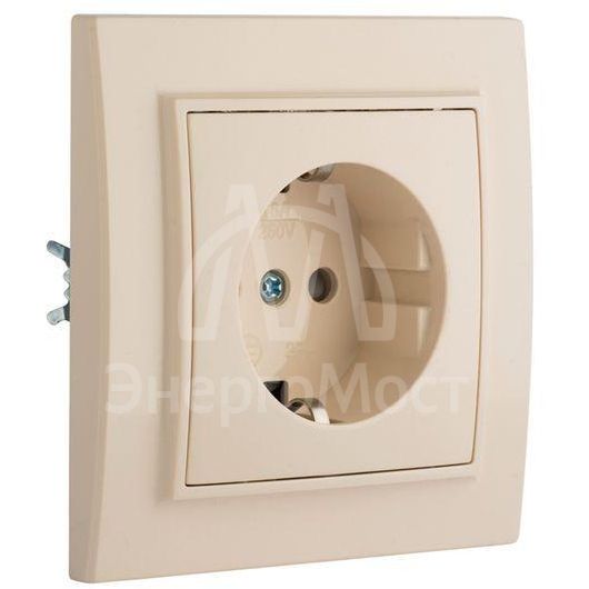 Розетка 1-м СП Минск 16А IP20 с заземл. защ. шторки беж. EKF ERR16-028-200