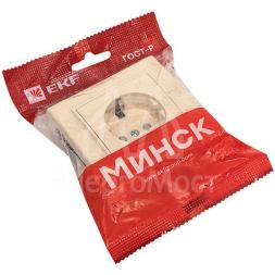 Розетка 1-м СП Минск 16А IP20 с заземл. защ. шторки беж. EKF ERR16-028-200