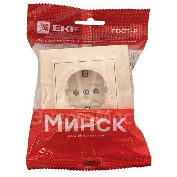 Розетка 1-м СП Минск 16А IP20 с заземл. защ. шторки беж. EKF ERR16-028-200