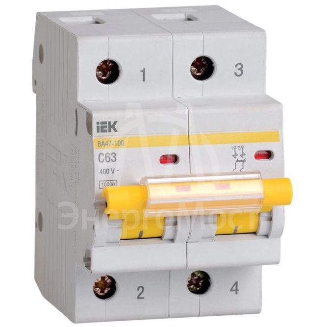 Выключатель автоматический модульный 2п C 63А 10кА ВА47-100 IEK MVA40-2-063-C