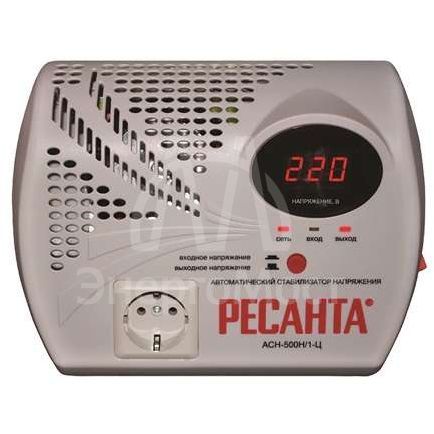 Стабилизатор напряжения АСН-500 Н/1-Ц 1ф 0.5кВт настен. с розеткой IP20 релейный Ресанта 63/6/9