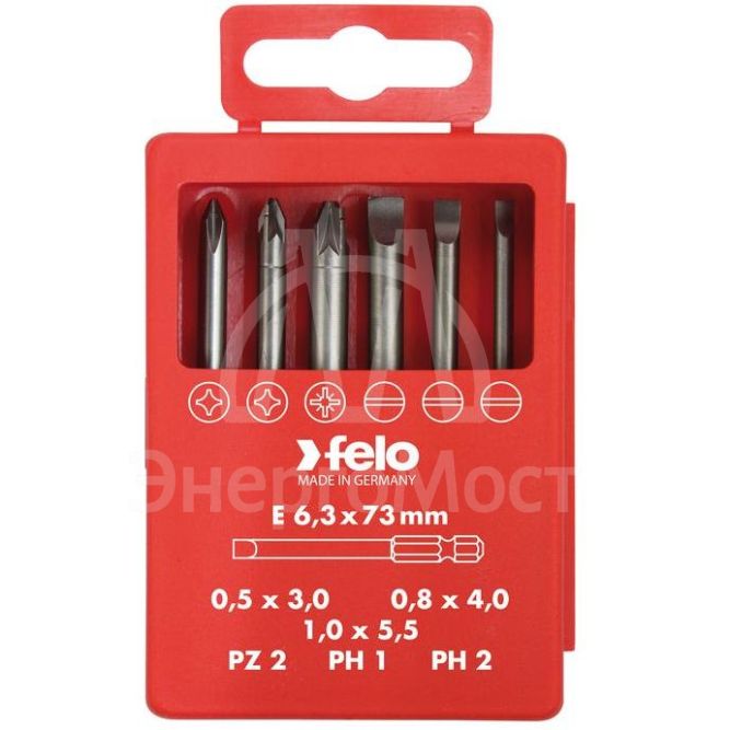 Набор бит SL/PZ/PH Industrial 73мм в кейсе 6 бит FELO 03092716