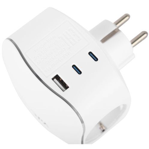 Разветвитель 3-м SP-3e-3USBAC-W + 3 USB A+C с заземл. со шторками 16А бел. Эра Б0069081