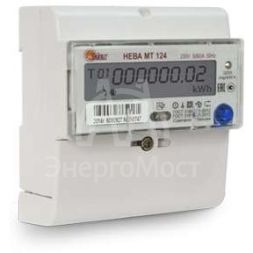 Счетчик НЕВА МТ 124 AS ОР 1ф 5-60А 220В многотариф. оптопорт; профиль мощности; журнал событий DIN ЖКИ Моск. вр. Тайпит 6105277