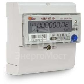 Счетчик НЕВА МТ 124 AS ОР 1ф 5-60А 220В многотариф. оптопорт; профиль мощности; журнал событий DIN ЖКИ Моск. вр. Тайпит 6105277