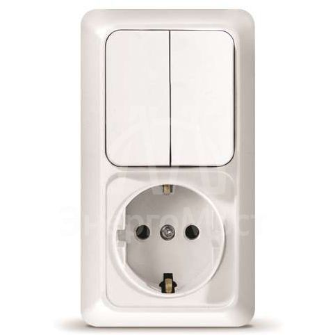 Блок ОП Олимп 2-кл. вык.+ роз. с заземл. верт. бел. UNIVersal О0040