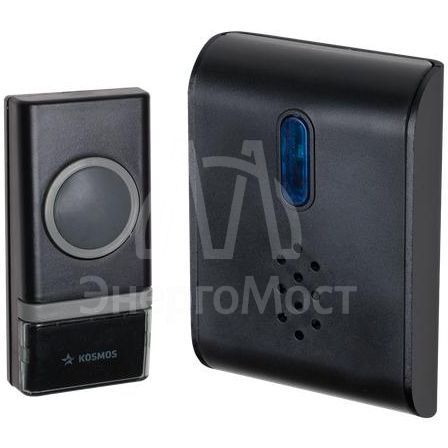 Звонок беспроводной полиф. 26 мелодий 150м 1 кноп. IP44 черн. Космос KOC_AG400