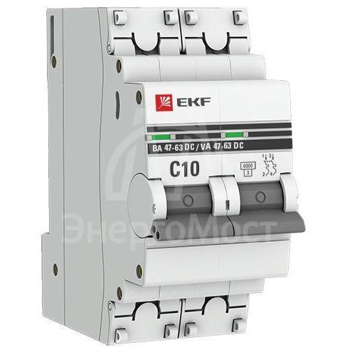 Выключатель автоматический модульный 2п C 10А 6кА ВА 47-63 DC PROxima EKF mcb4763-DC-2-10C-pro