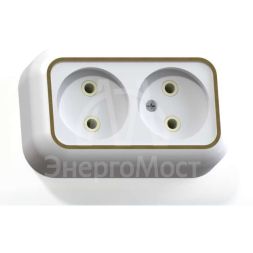 Розетка 2-м ОП Валентина 10А IP20 РА10-382 бел. /зол. Кунцево 5417