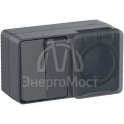 Блок ОП AtlasDesign Profi54 розетка 16А 250В с заземл. с защ. шторками + 2-кл. выключатель 10А антрацит SchE ATN544074