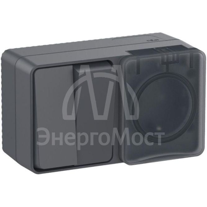 Блок ОП AtlasDesign Profi54 розетка 16А 250В с заземл. с защ. шторками + 2-кл. выключатель 10А антрацит SchE ATN544074