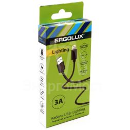 Кабель USB ELX-CDC03-C02 USB-Lightning 3А 1.2м зарядка+передача данных коробка черн. ERGOLUX 15096