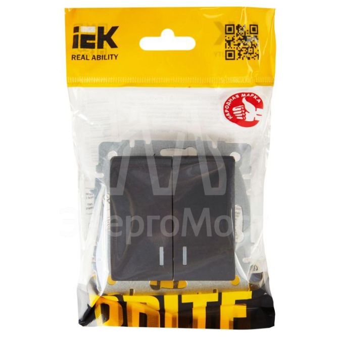 Выключатель 2-кл. СП BRITE ВС10-2-1-БрГ 10А с инд. графит IEK BR-V20-1-10-K53